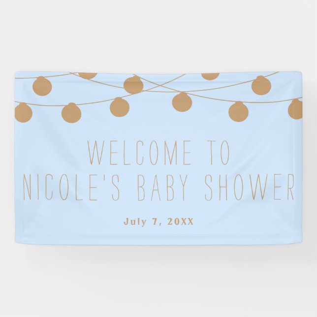 Lona Banner Baby Shower Blue & Gold Modern String Light (Horizontal)