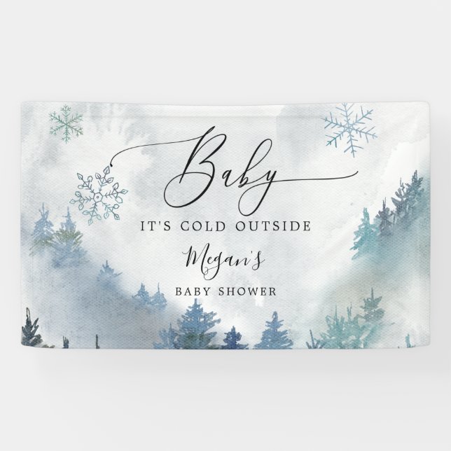 Lona Banner Baby Shower Blue Winter Wonderland (Horizontal)