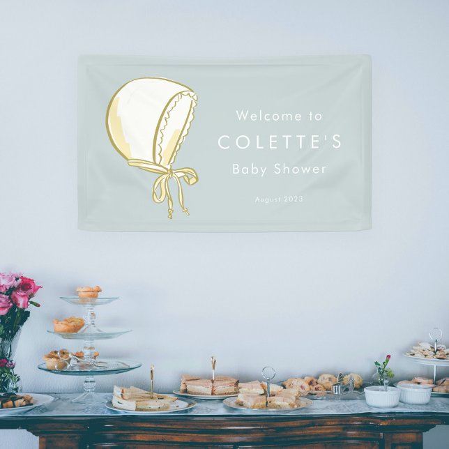 Lona Banner Baby Shower de Baby Bonnet (Sweet baby bonnet mint blue baby shower welcome party banner.)