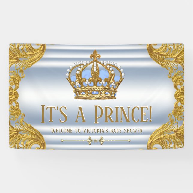 Lona Banner Baby Shower de Blue Gold Prince (Horizontal)