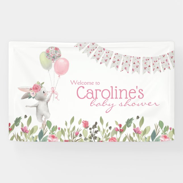 Lona Banner Baby Shower de Bunny Floral Spring (Horizontal)