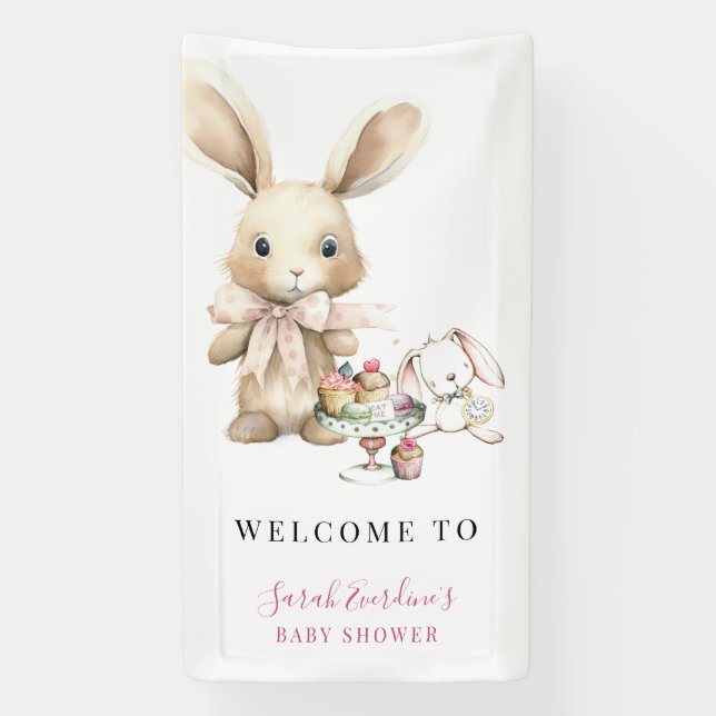 Lona Banner Baby Shower de Bunny Watercolor (Vertical)
