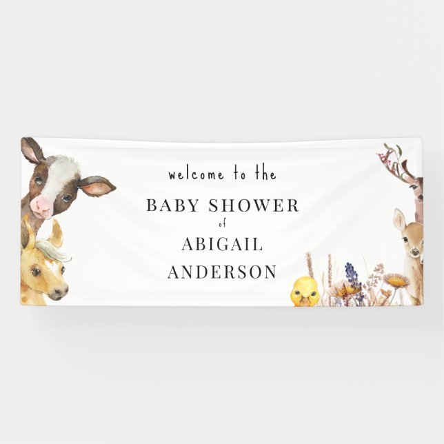 Lona Banner Baby Shower de Farm Animals (Horizontal)