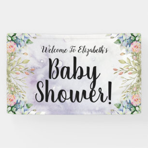 Lona Banner Baby Shower de Flores de color de agua
