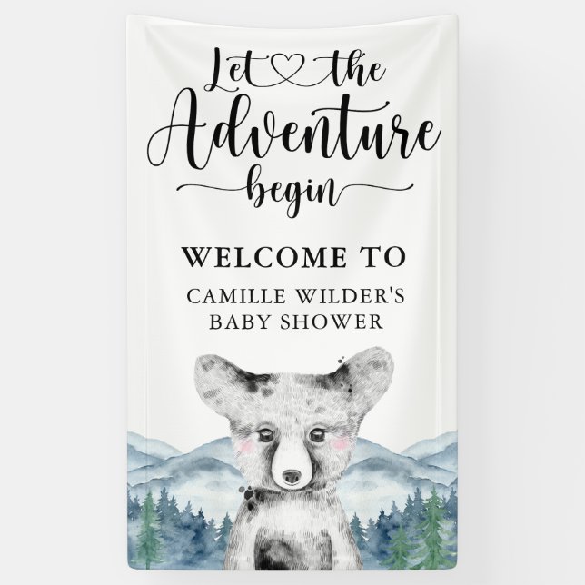 Lona Banner Baby Shower de Forest Adventure Mountains (Vertical)