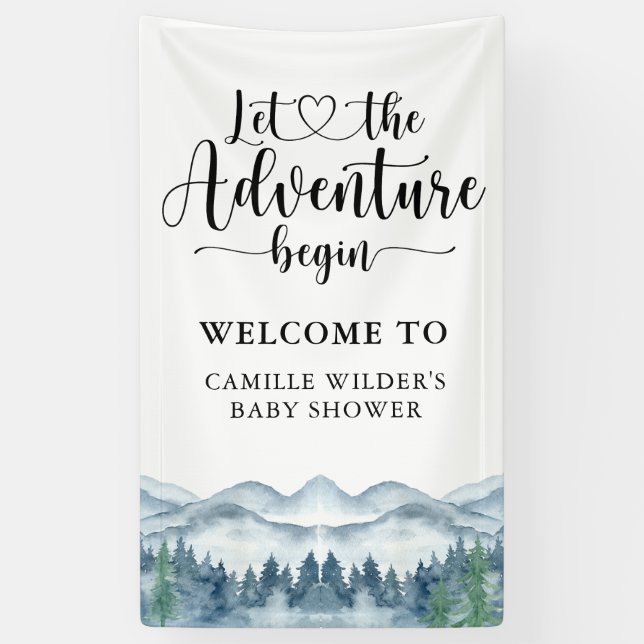 Lona Banner Baby Shower de Forest Adventure Mountains (Vertical)
