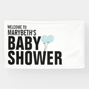 Lona Banner Baby Shower de globo azul simple para niños