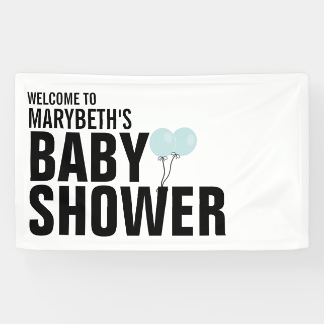Lona Banner Baby Shower de globo azul simple para niños (Horizontal)