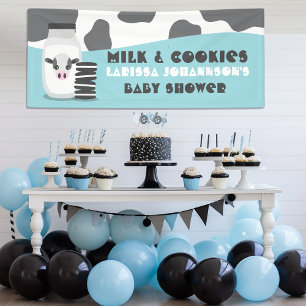 Lona Banner Baby Shower de la leche de vaca azul y las 