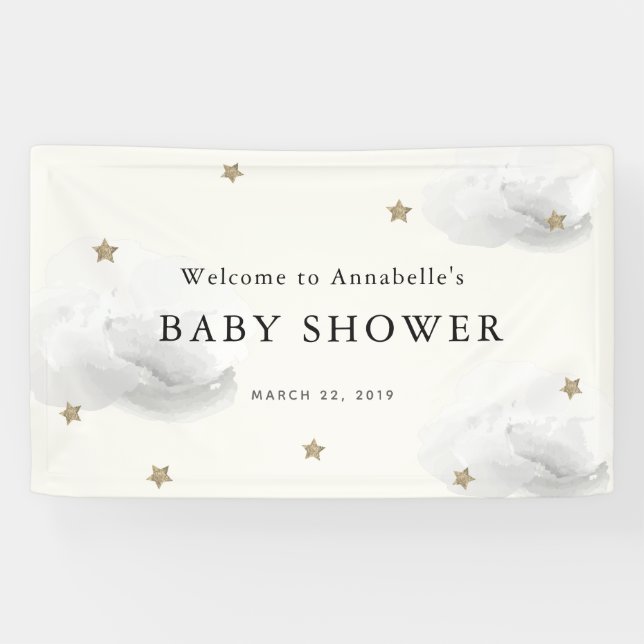Lona Banner Baby Shower de las estrellas de oro y las n (Horizontal)