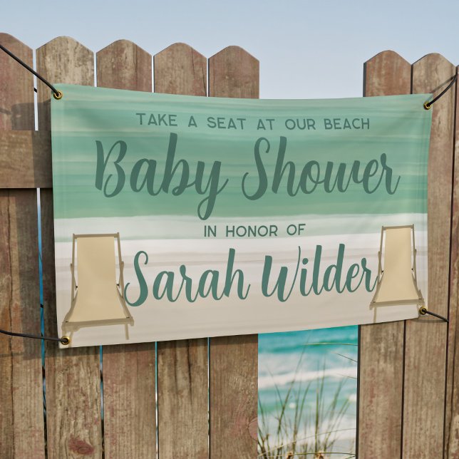 Lona Banner Baby Shower de playa (Take a seat at your Beach Baby Shower. Cute banner with space for your name.)
