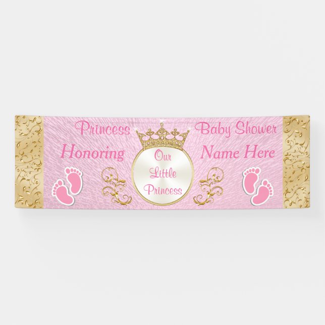 Lona Banner Baby Shower de Princesa Rosa Personalizada (Horizontal)