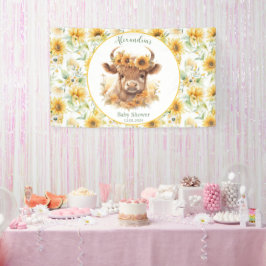 Lona Banner Baby Shower de Sunflowers Highland Cow