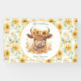 Lona Banner Baby Shower de Sunflowers Highland Cow