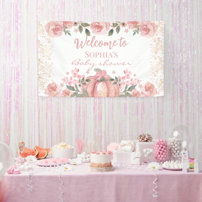 Lona Banner Baby Shower del Chica de calabaza floral ro (Fiesta)