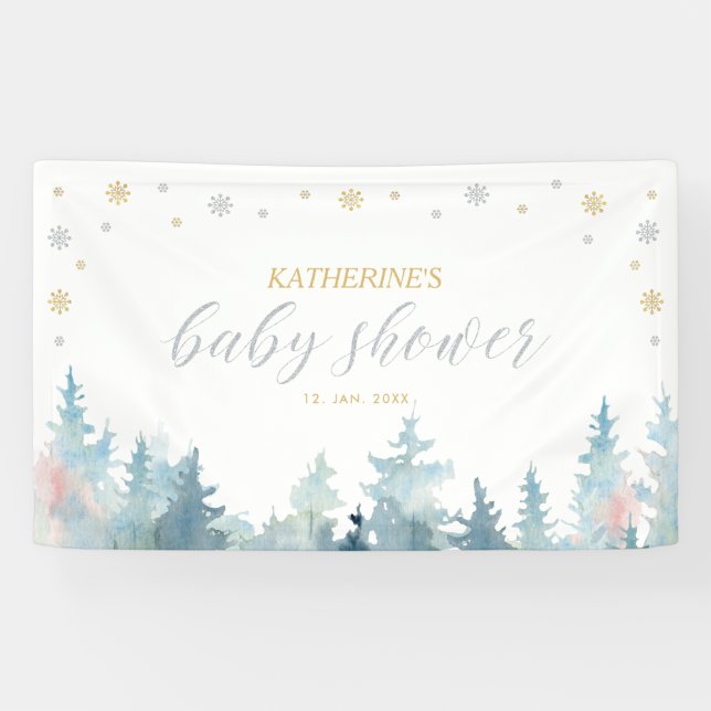Lona Banner Baby Shower Silver & Gold Wonderland (Horizontal)
