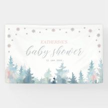 Banner Baby Shower Silver & Pink Winter Wonderland