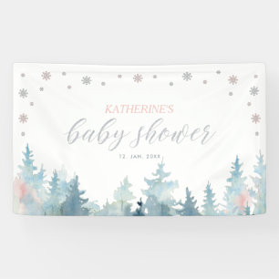 Lona Banner Baby Shower Silver & Pink Winter Wonderland