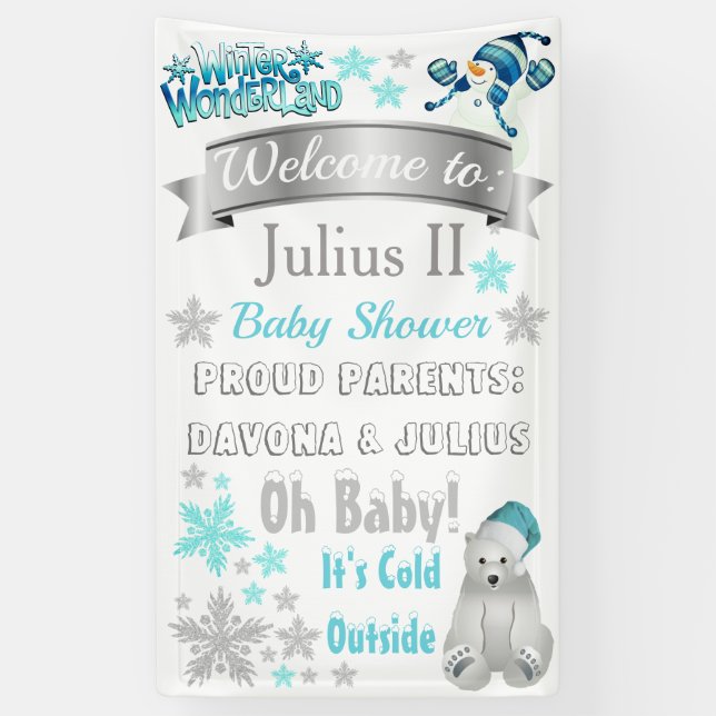 Lona Banner Baby Shower Winter Wonderland (Vertical)
