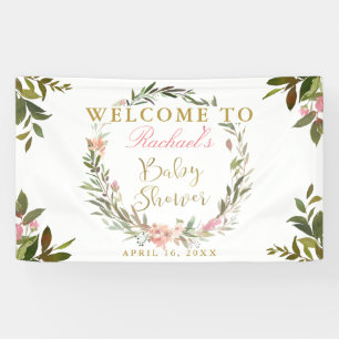 Lona Banner Baby Shower Wreath Wreath Gold Script Green