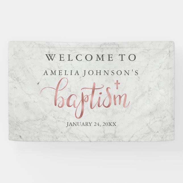 Lona Banner Baptism Marble Rosa Gold (Horizontal)