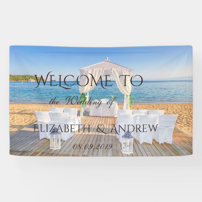 Lona Banner Boda de Arbor de Playa Tropical (Horizontal)