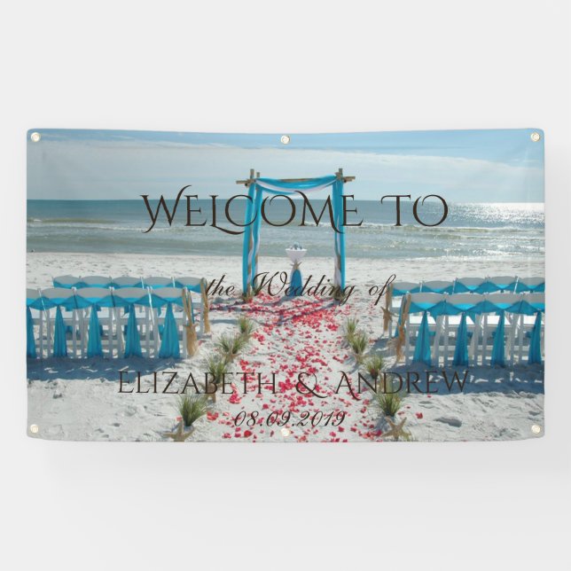 Lona Banner Boda de Arbor de Playa Tropical (Horizontal)