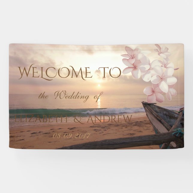 Lona Banner Boda de Beach Sunset Plumeria (Horizontal)