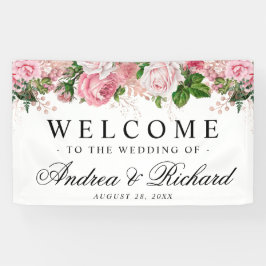 Lona Banner Boda de bienvenida elegante con flores rosa
