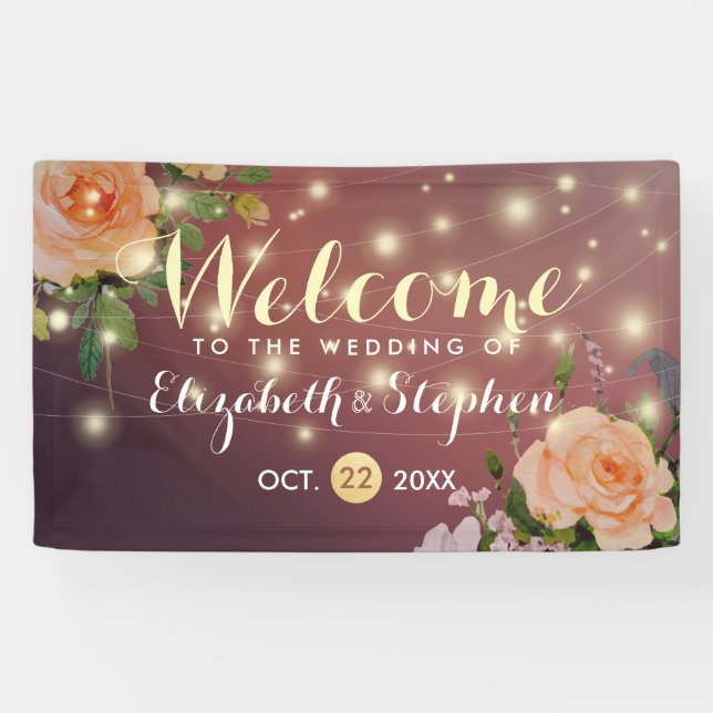 Lona Banner Boda de las cadenas florales rojas de Borgo (Horizontal)
