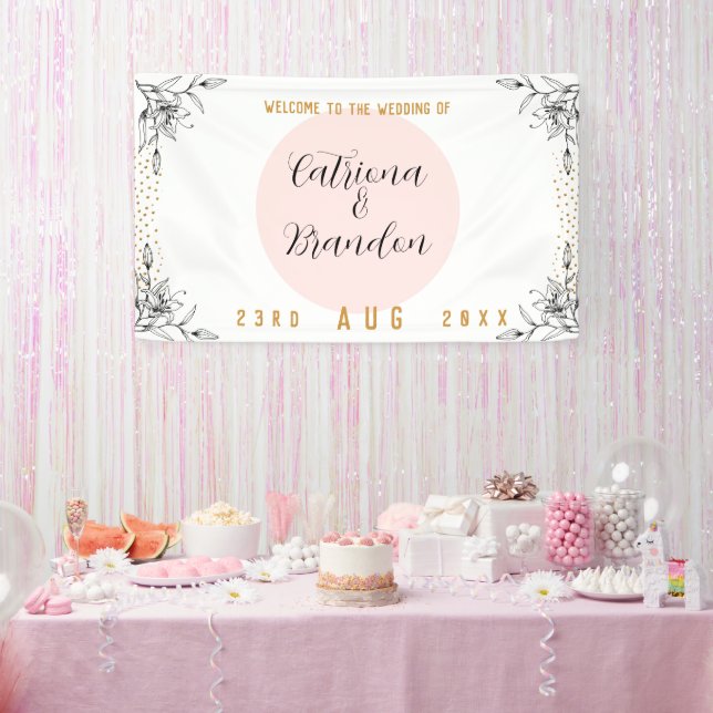 Lona Banner Boda de puntos de oro rosa y negro moderno (Fiesta)