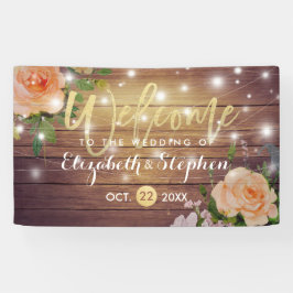 Lona Banner Boda de Rustic Wood Floral String Lights