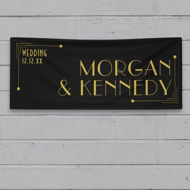 Lona Banner Boda estilo Art Deco de oro negro estilo 19 (Perfect banner for your Gatsby Wedding. Just add your names and wedding date. Congratulations!)