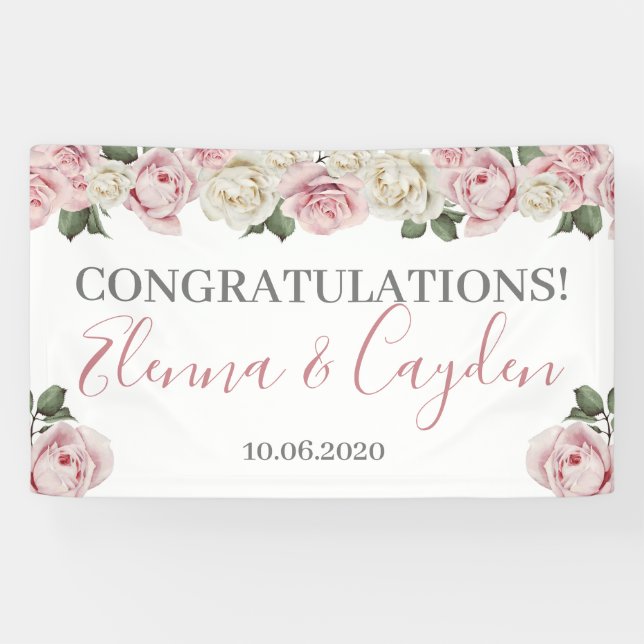 Lona Banner boda Floral - Ducha de boda (Horizontal)