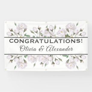 Lona Banner Boda floral elegante de rosas blancas