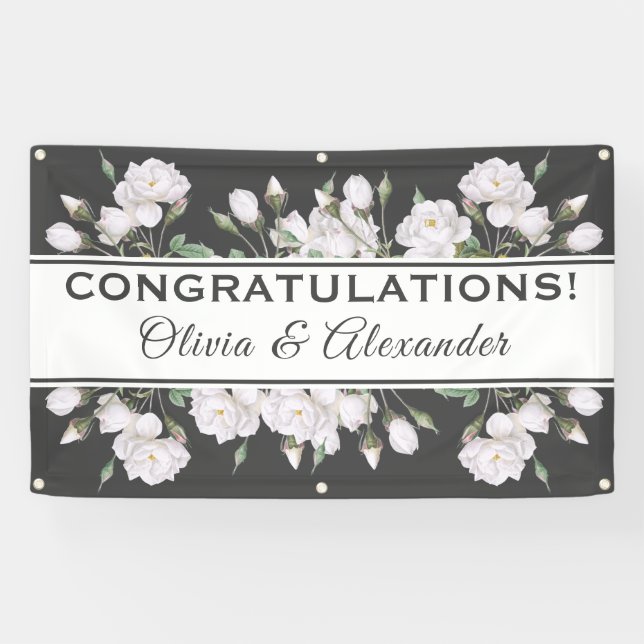 Lona Banner Boda floral elegante de rosas blancas (Horizontal)