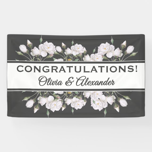 Lona Banner Boda floral elegante de rosas blancas (Horizontal)