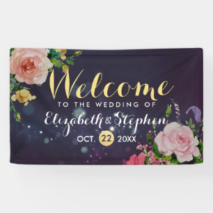 Lona Banner boda Floral Purple Sparkle String Light