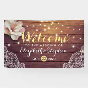 Lona Banner boda Floral String Light Madera Decoración 