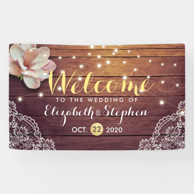 Lona Banner boda Floral String Light Madera Decoración  (Horizontal)