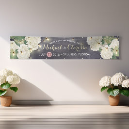 Lona Banner boda Hydrangea Flores String Light Azul