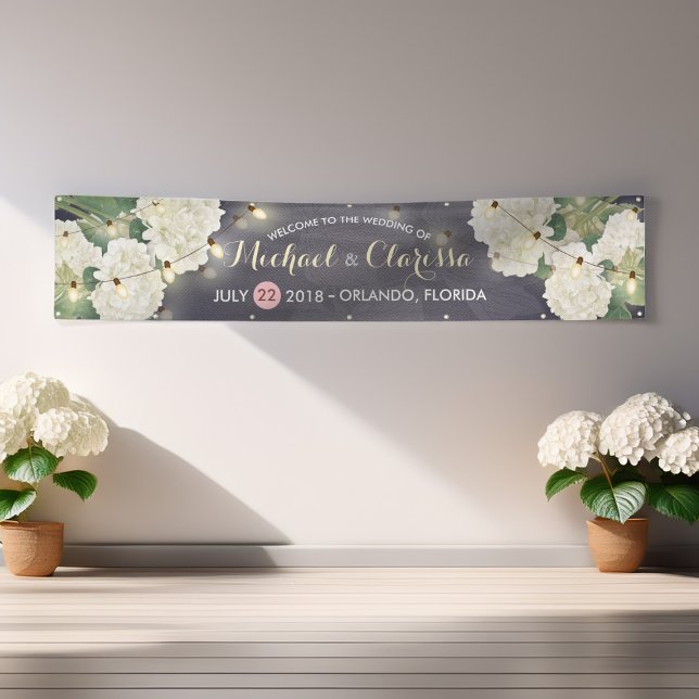 Lona Banner boda Hydrangea Flores String Light Azul (Subido por el creador)