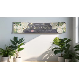 Lona Banner boda Hydrangea Flores String Light Azul