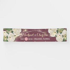 Lona Banner boda Hydrangea Flores String Luces Red
