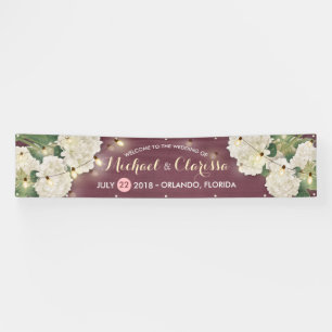 Lona Banner boda Hydrangea Flores String Luces Red