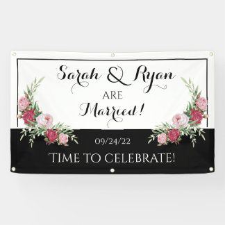 Lona Banner Boda personalizado (Día de) en blanco y neg