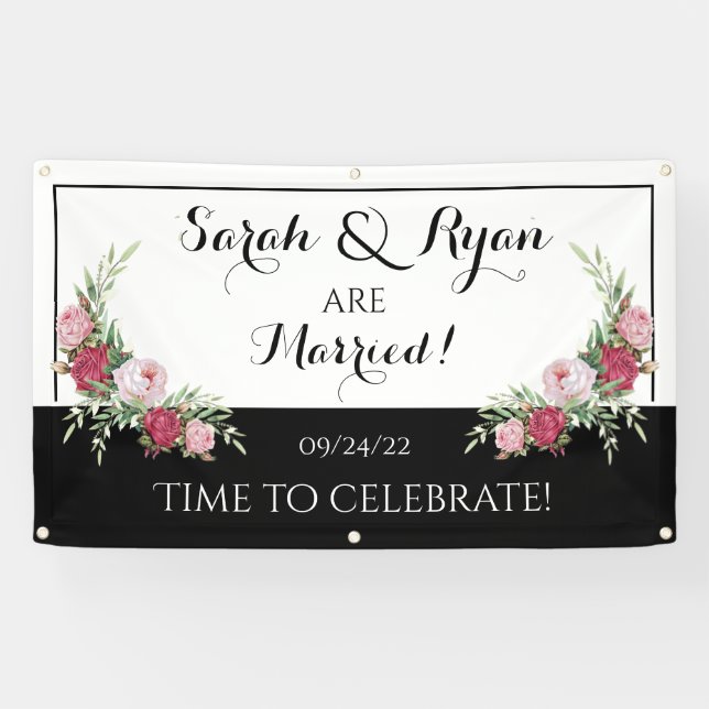 Lona Banner Boda personalizado (Día de) en blanco y neg (Horizontal)