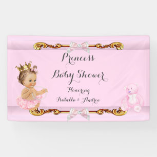 Lona Banner Brunette Princess Baby Shower Pink Gold
