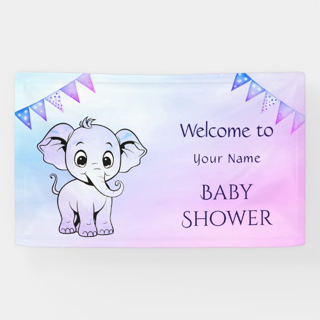 Lona Banner Cute Elephant Baby Shower (Horizontal)