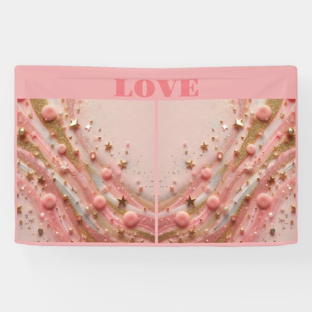 Lona Banner de amor de Purpurina de oro Starry Gold Ros (Horizontal)